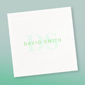 Serviette En Papier Nom et monogramme modernes | Vert et blanc