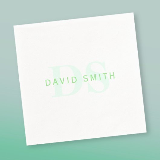 Serviette En Papier Nom et monogramme modernes | Vert et blanc