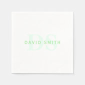 Serviette En Papier Nom et monogramme modernes | Vert et blanc (Devant)