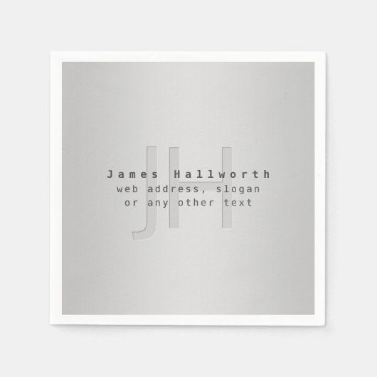 Serviette En Papier Nom et Slogan modifiable moderne | Gradient gris (Devant)