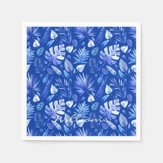 Serviette En Papier Nom Feuilles tropicaux Cobalt Blue Standard Cockta (Devant)
