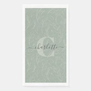 Serviette En Papier Nom floral botanique vert sauge rustique élégant