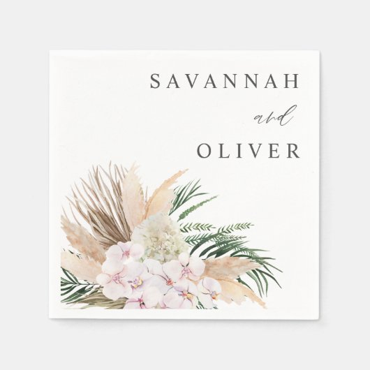 Serviette En Papier Nom floral de plage d'herbe de Pampas Boho (Devant)