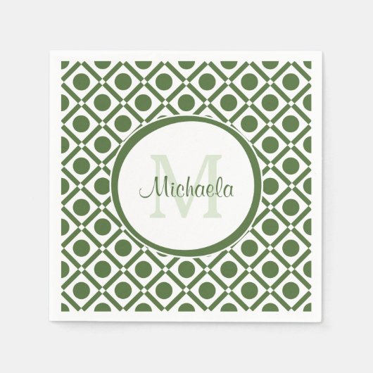 Serviette En Papier Nom géométrique moderne vert et blanc (Devant)