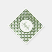 Serviette En Papier Nom géométrique moderne vert et blanc (Coin)
