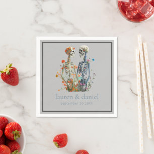 Serviette En Papier Nom gothique Floral Squelette Date Mariage