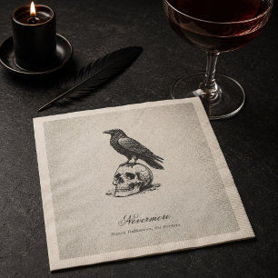 Serviette En Papier Nom Halloween gothique vintage corbeau et crâne