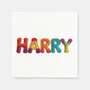 Serviette En Papier Nom HARRY dans le Motif Crochet animé
