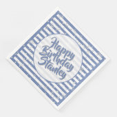 Serviette En Papier Nom Joyeux Anniversaire Bleu Simple Stripes Motif (Coin)
