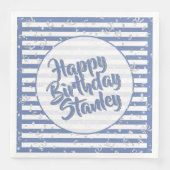 Serviette En Papier Nom Joyeux Anniversaire Bleu Simple Stripes Motif (Devant)