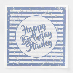 Serviette En Papier Nom Joyeux Anniversaire Bleu Simple Stripes Motif