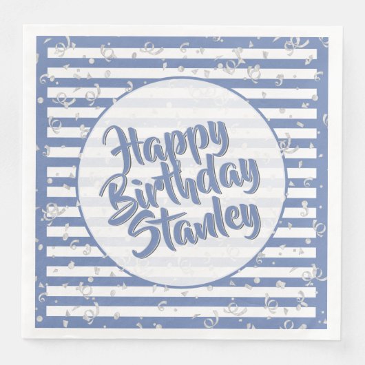 Serviette En Papier Nom Joyeux Anniversaire Bleu Simple Stripes Motif (Devant)