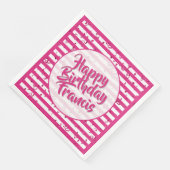 Serviette En Papier Nom Joyeux anniversaire Fuchsia/White Stripes Moti (Coin)