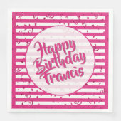 Serviette En Papier Nom Joyeux anniversaire Fuchsia/White Stripes Moti (Devant)