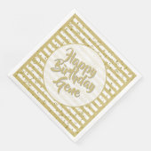 Serviette En Papier Nom Joyeux Anniversaire Gold/White Stripes Motif (Coin)