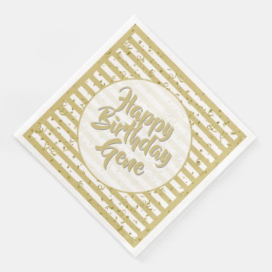Serviette En Papier Nom Joyeux Anniversaire Gold/White Stripes Motif (Coin)