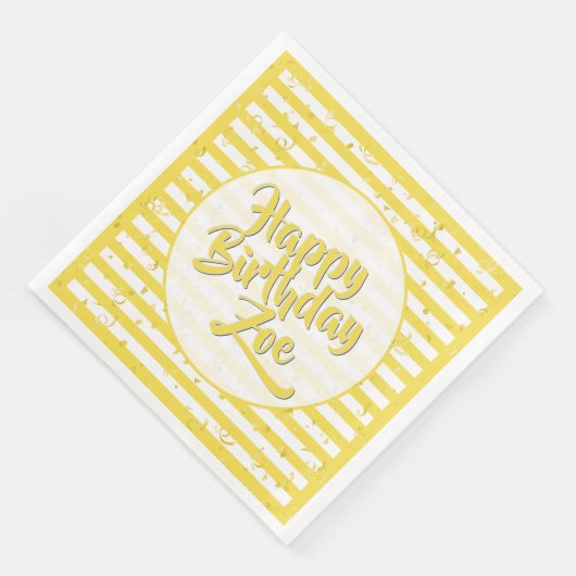 Serviette En Papier Nom Joyeux Anniversaire Jaune Stripes Motif (Coin)