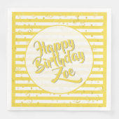 Serviette En Papier Nom Joyeux Anniversaire Jaune Stripes Motif (Devant)
