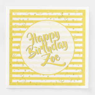 Serviette En Papier Nom Joyeux Anniversaire Jaune Stripes Motif
