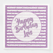 Serviette En Papier Nom Joyeux Anniversaire Lavande/White Stripes Moti (Devant)