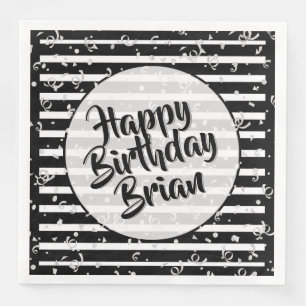 Serviette En Papier Nom Joyeux Anniversaire Noir/Blanc Motif