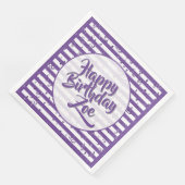Serviette En Papier Nom Joyeux Anniversaire Purple Simple Stripes Moti (Coin)