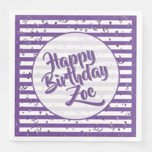 Serviette En Papier Nom Joyeux Anniversaire Purple Simple Stripes Moti