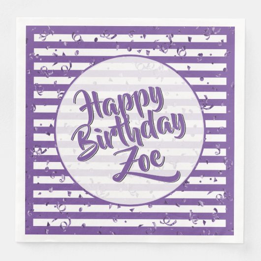 Serviette En Papier Nom Joyeux Anniversaire Purple Simple Stripes Moti (Devant)