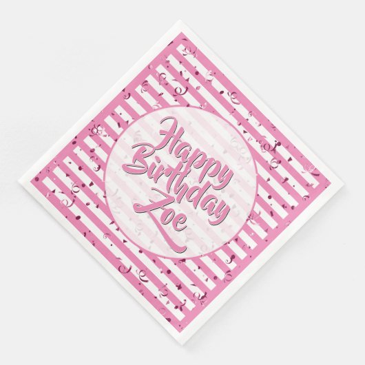 Serviette En Papier Nom Joyeux Anniversaire rose simple rayures Motif (Coin)