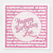 Serviette En Papier Nom Joyeux Anniversaire rose simple rayures Motif (Devant)