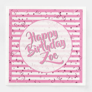 Serviette En Papier Nom Joyeux Anniversaire rose simple rayures Motif