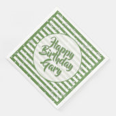 Serviette En Papier Nom Joyeux Anniversaire Vert Stripes Motif (Coin)