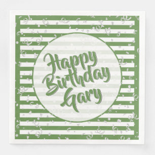 Serviette En Papier Nom Joyeux Anniversaire Vert Stripes Motif
