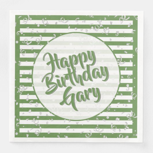 Serviette En Papier Nom Joyeux Anniversaire Vert Stripes Motif (Devant)