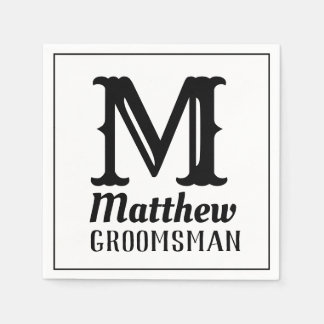 Serviette En Papier Nom Masculine Monogramme Classic Mariage Noir