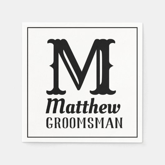 Serviette En Papier Nom Masculine Monogramme Classic Mariage Noir (Devant)