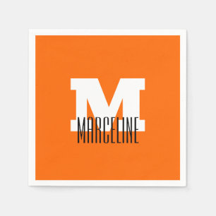 Serviette En Papier Nom moderne élégant Initial   Neon Sunset Orange