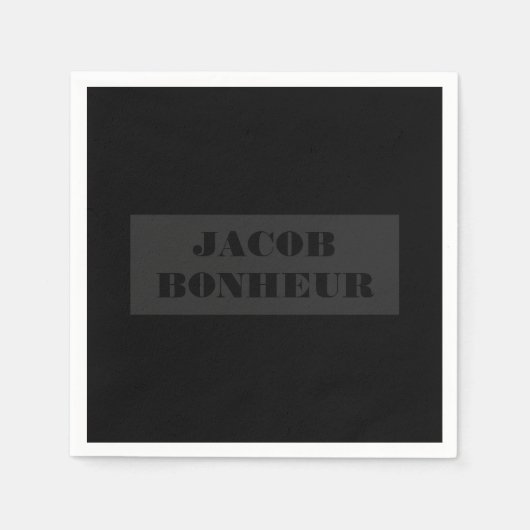 Serviette En Papier Nom moderne professionnel | Gris foncé et noir (Devant)