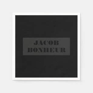 Serviette En Papier Nom Moderne Professionnel   Gris Foncé & Noir