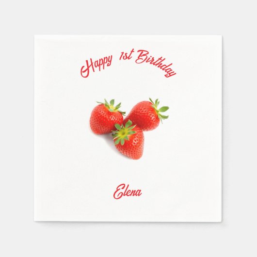 Serviette En Papier Nom Monogram Red Fresh Natural Strawberries (Devant)