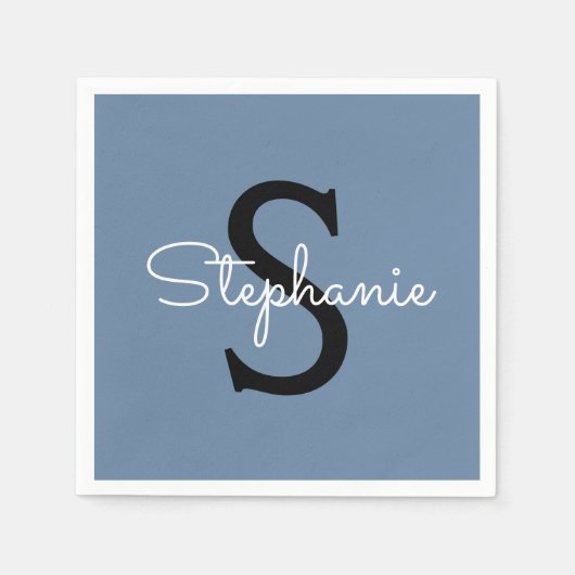 Serviette En Papier Nom Monogramme Bleu (Devant)