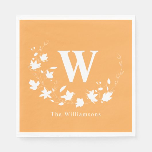 Serviette En Papier Nom monogramme classique Couronne botanique jaune (Devant)