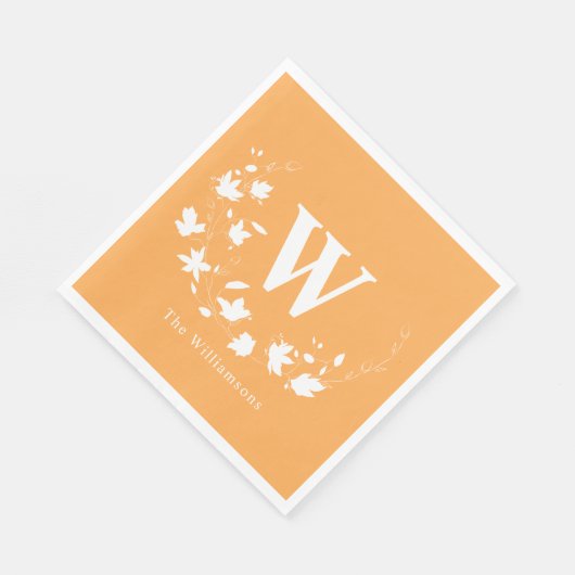 Serviette En Papier Nom monogramme classique Couronne botanique jaune (Coin)