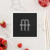 Serviette En Papier Nom Monogramme d'apparence moderne | Noir gris bla (En situation)