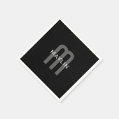 Serviette En Papier Nom Monogramme d'apparence moderne | Noir gris bla (Coin)