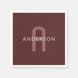 Serviette En Papier Nom Monogramme d'apparence moderne   Rouge marron