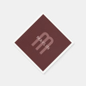Serviette En Papier Nom Monogramme d'apparence moderne | Rouge marron (Coin)