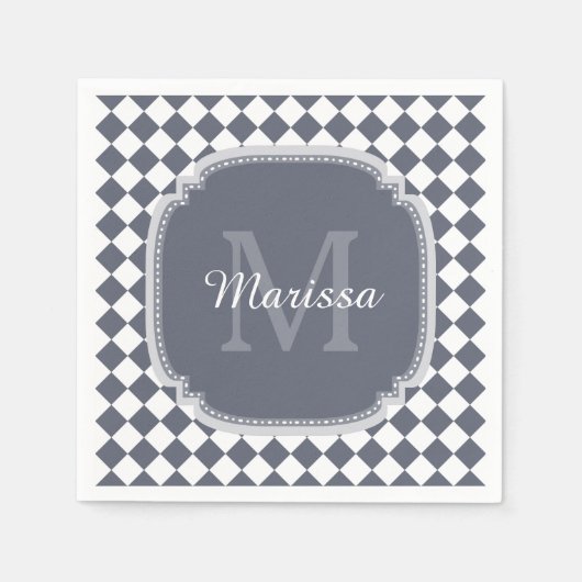 Serviette En Papier Nom Monogrammé gris et blanc tendance (Devant)