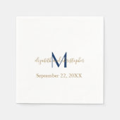 Serviette En Papier Nom monogramme Initiales Mariage d'or bleu (Devant)