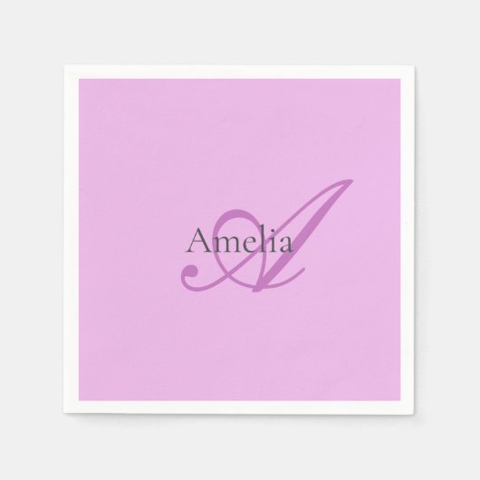 Serviette En Papier Nom Monogramme Lettre initiale Orchid & Lilac (Devant)